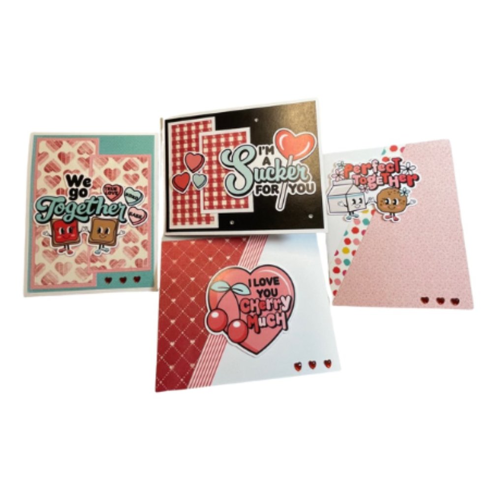 4 Valentine Heart Handmade Cards